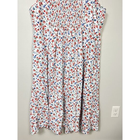 Old Navy Dress Women 3X White Blue Red Linen Floral Sleeveless Sundress Tropical - Picture 8 of 11
